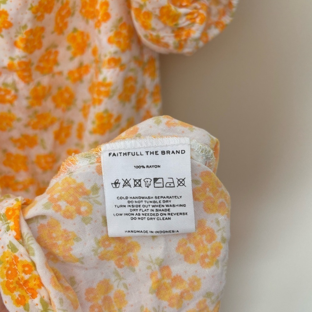Faithfull the Brand Yellow Floral Tie-Front Puff Sleeve Mini Dress - Picture 5 of 6